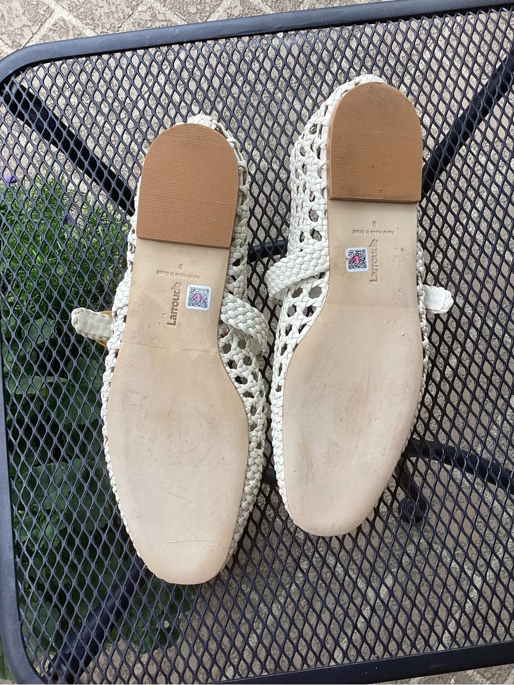 Larroude Woven Mary Jane Dress Shoes for Kids in Cream with Gold Buckle
